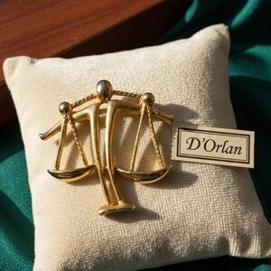 Vintage D’Orlan Gold Plated Scales of Justice Brooch Pendant